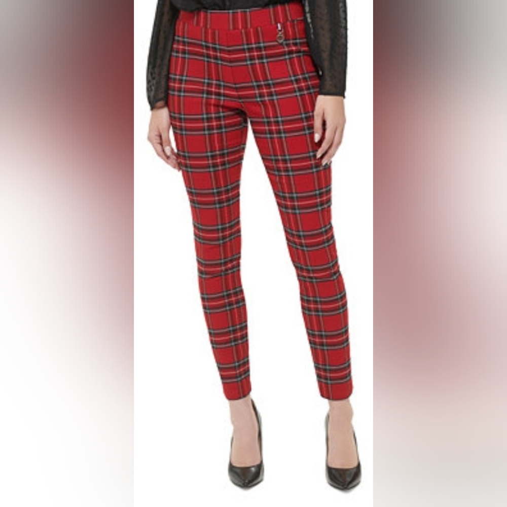 Tommy Hilfiger Red Tartan Plaid Skinny Pants High Quality Various Sizes NWT